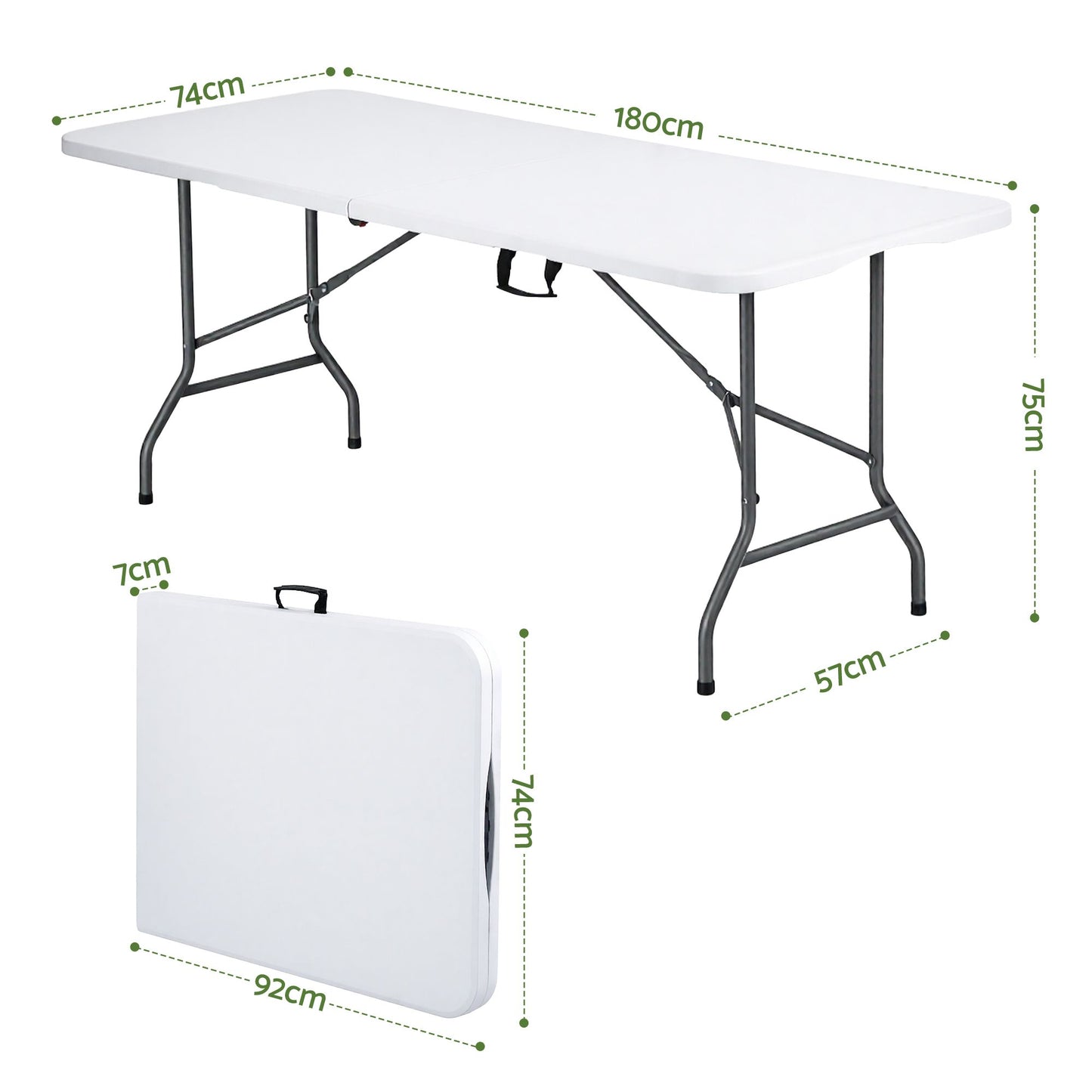 Gardeon 180cm Folding Table Portable Fold-in-Half with Handle Camping Picnic ODF-TB-HDPE-180CM