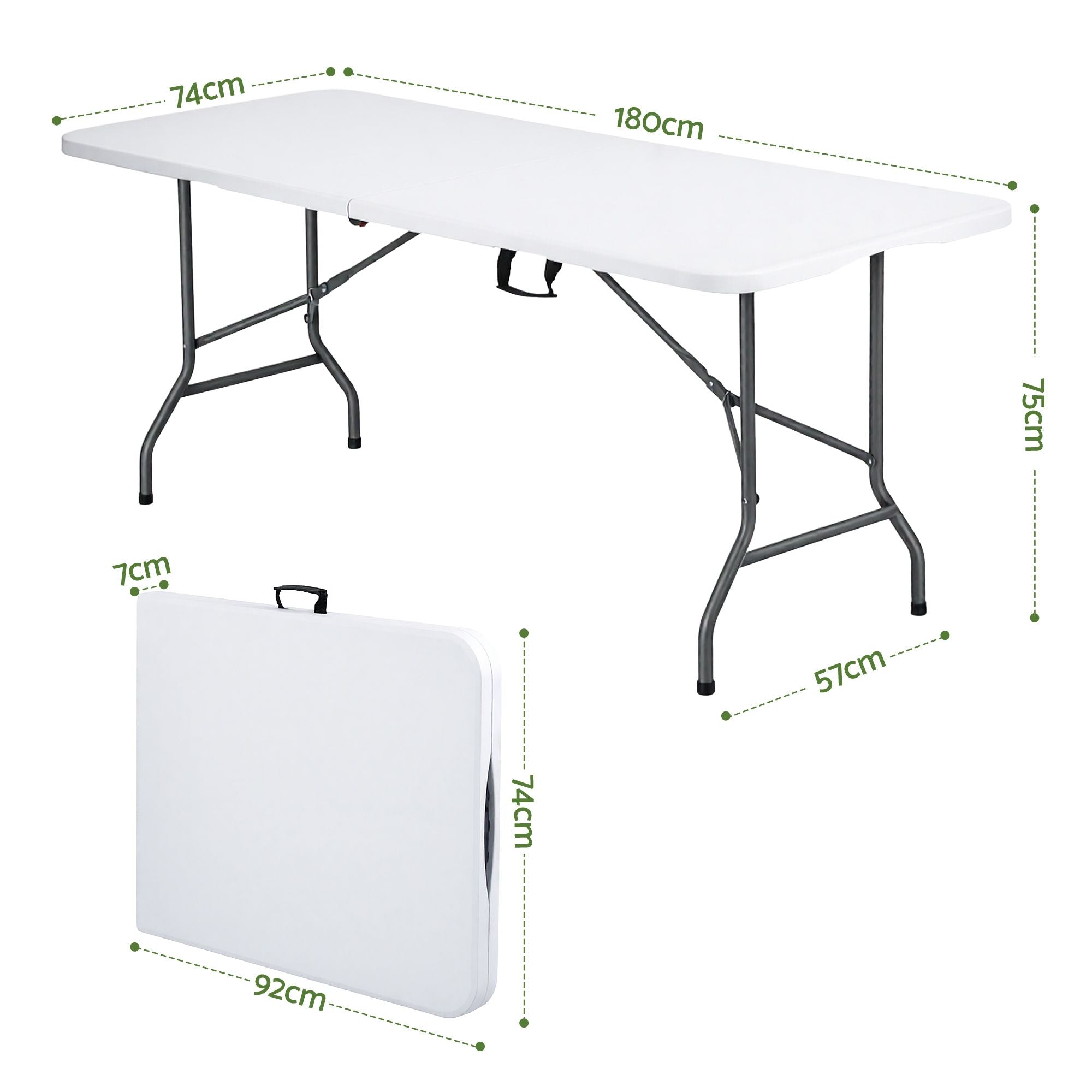 Gardeon 180cm Folding Table Portable Fold-in-Half with Handle Camping Picnic ODF-TB-HDPE-180CM