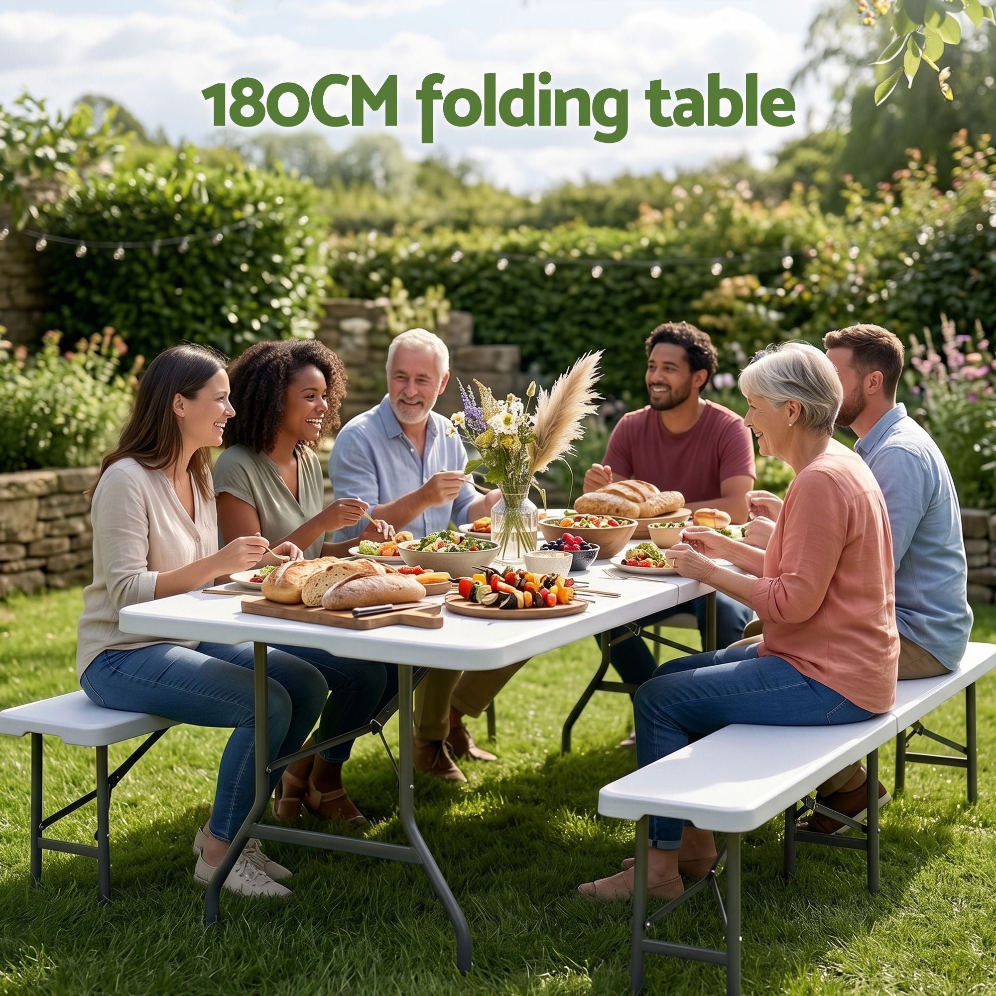 Gardeon 180cm Folding Table Portable Fold-in-Half with Handle Camping Picnic ODF-TB-HDPE-180CM