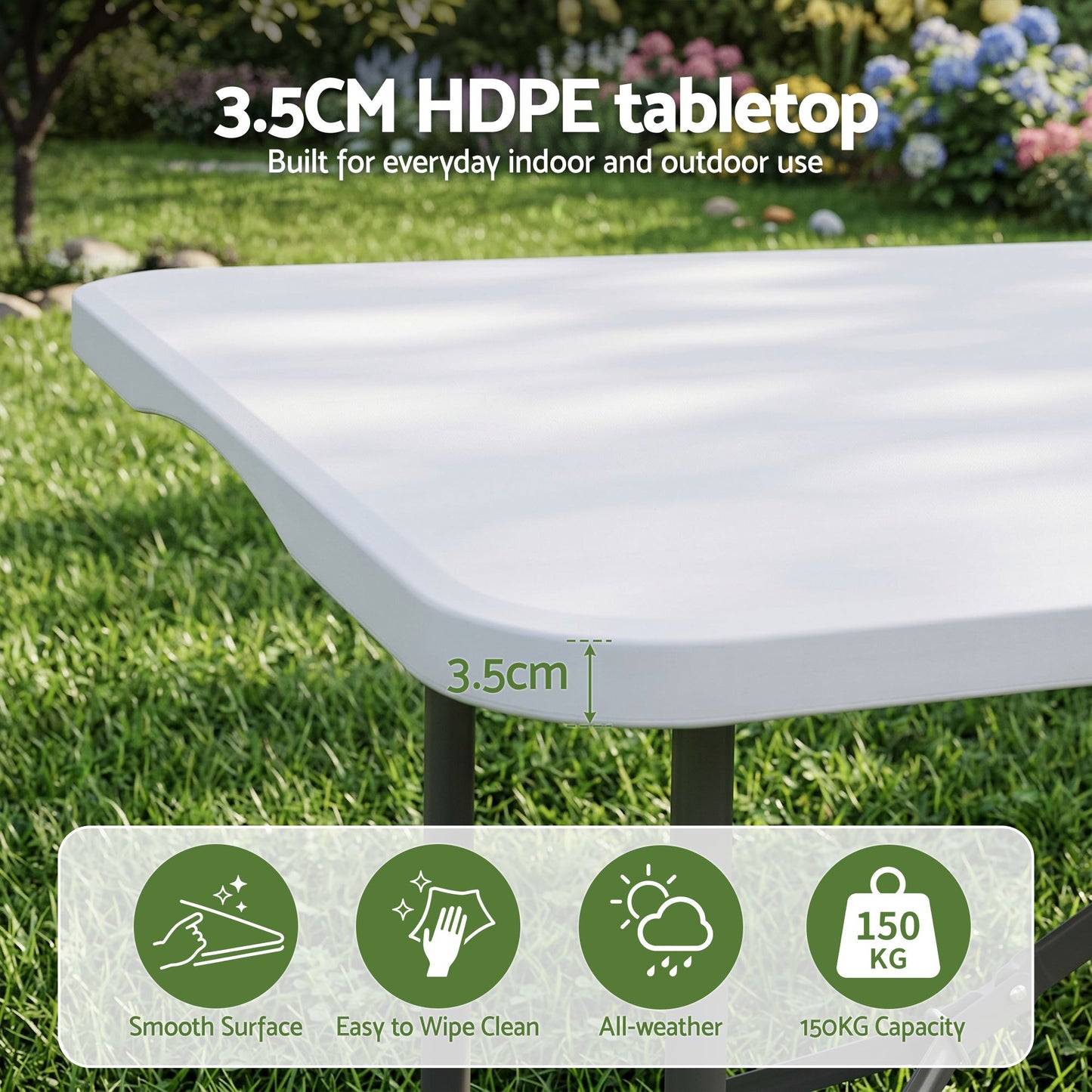 Gardeon 180cm Folding Table Portable Fold-in-Half with Handle Camping Picnic ODF-TB-HDPE-180CM