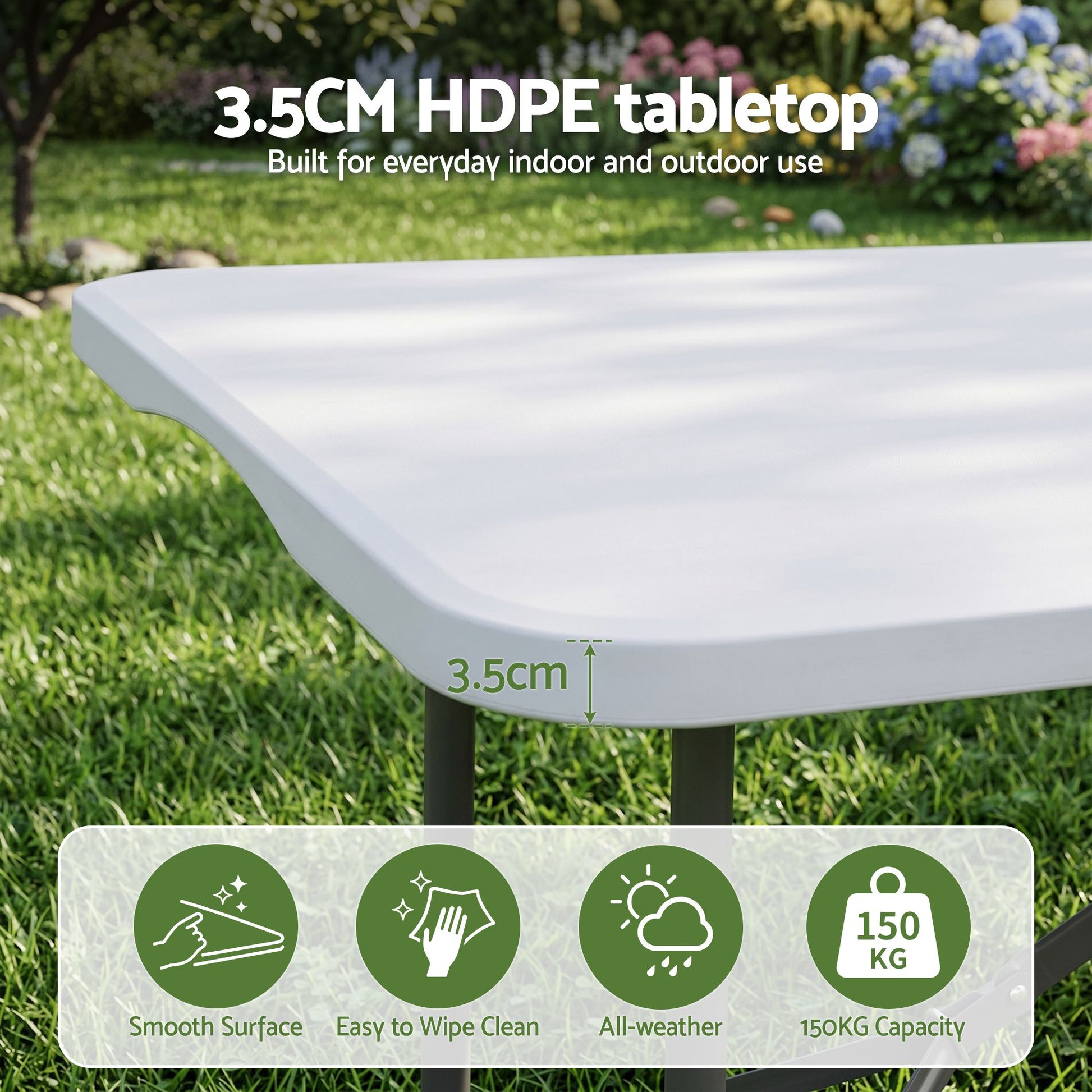 Gardeon 180cm Folding Table Portable Fold-in-Half with Handle Camping Picnic ODF-TB-HDPE-180CM