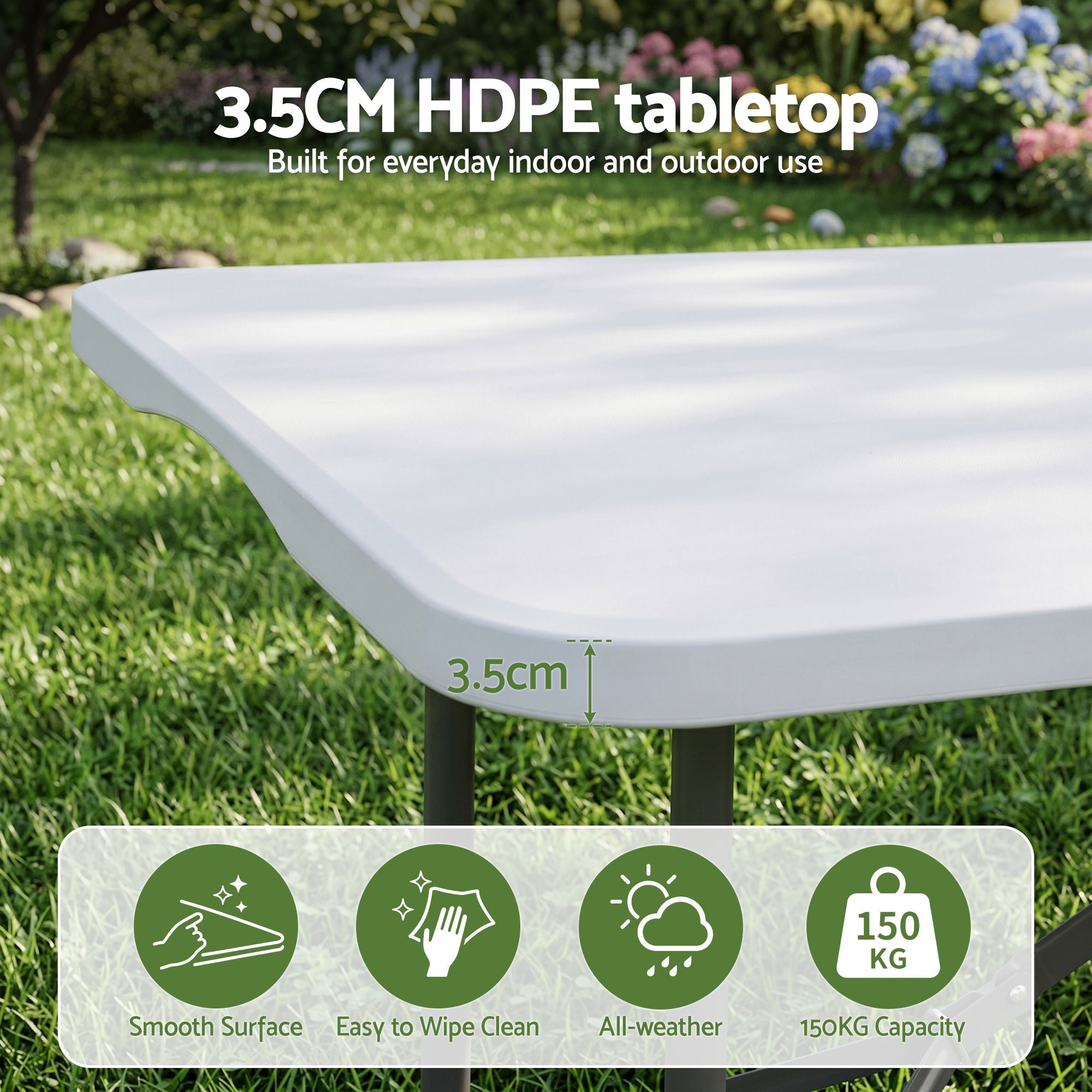 Gardeon 180cm Folding Table Portable Fold-in-Half with Handle Camping Picnic ODF-TB-HDPE-180CM