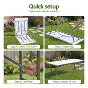 Gardeon 180cm Folding Table Portable Fold-in-Half with Handle Camping Picnic ODF-TB-HDPE-180CM