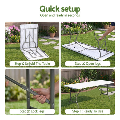 Gardeon 180cm Folding Table Portable Fold-in-Half with Handle Camping Picnic ODF-TB-HDPE-180CM