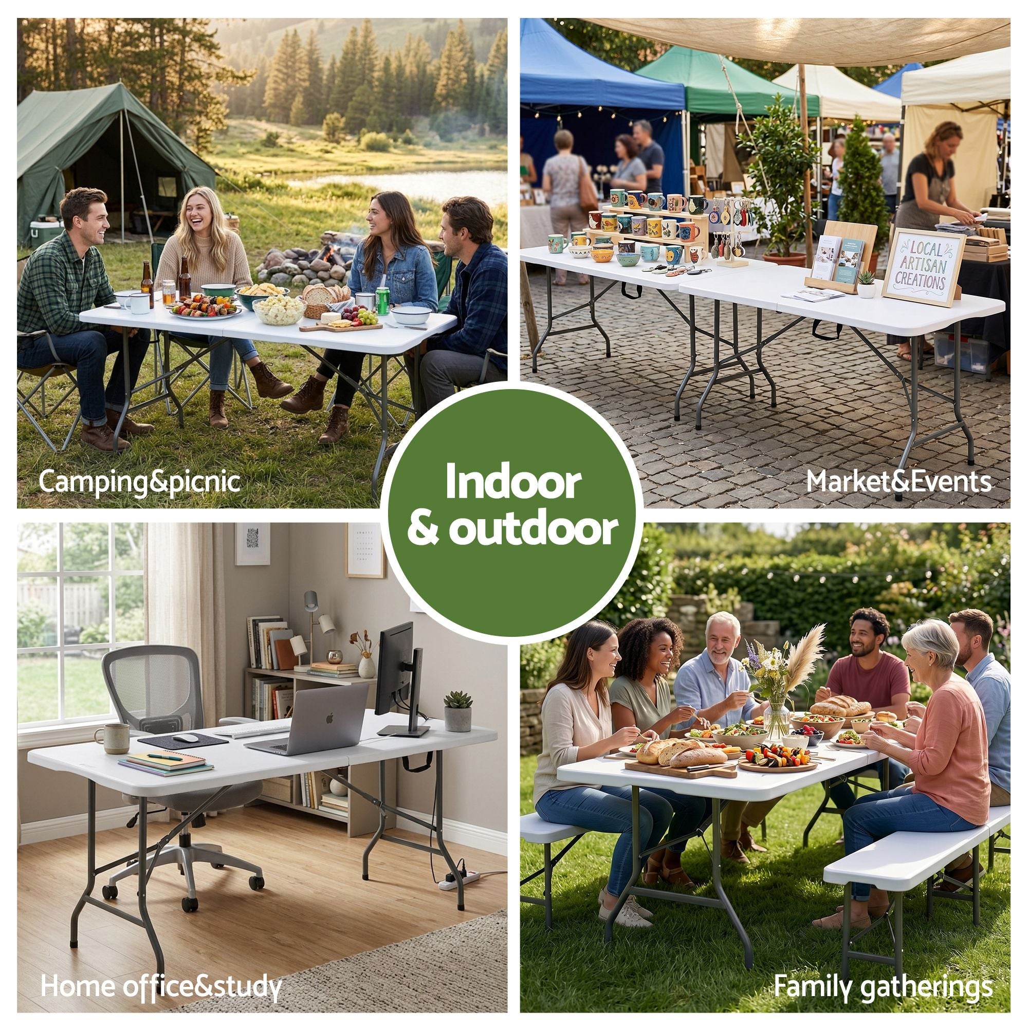 Gardeon 180cm Folding Table Portable Fold-in-Half with Handle Camping Picnic ODF-TB-HDPE-180CM