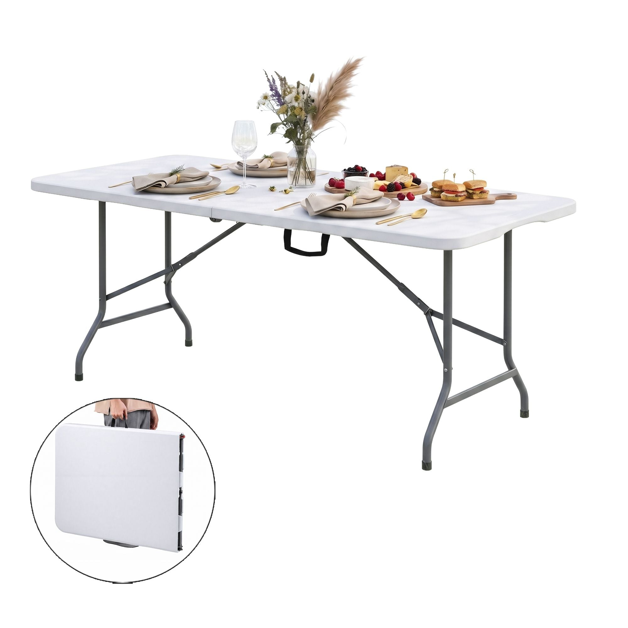 Gardeon 180cm Folding Table Portable Fold-in-Half with Handle Camping Picnic ODF-TB-HDPE-180CM