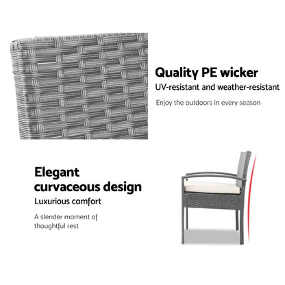 Gardeon 3PC Patio Furniture Bistro Set Wicker Outdoor Lounge Setting Grey ODF-TEA-RATTAN-S-GE