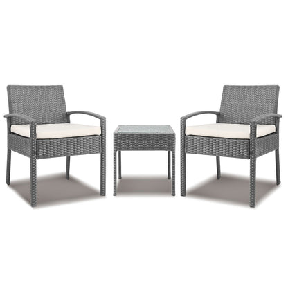 Gardeon 3PC Patio Furniture Bistro Set Wicker Outdoor Lounge Setting Grey ODF-TEA-RATTAN-S-GE