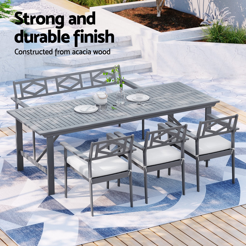 Gardeon Outdoor Dining Set 5 Piece Wooden Table Chairs Setting Grey ODF-V-DINING-GR-ABC