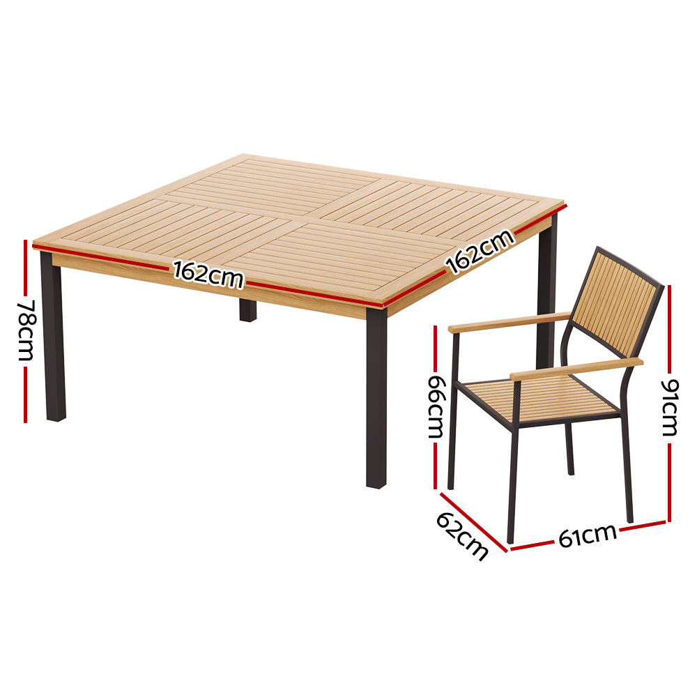 Gardeon Outdoor Dining Set 9 Piece Wooden Table Chairs Setting ODF-V-DINING01-TK-ABC