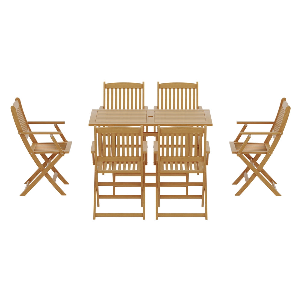 Gardeon Outdoor Dining Set 7 Piece Wooden Table Chairs Setting Foldable ODF-V-DINING02-TK-ABCD