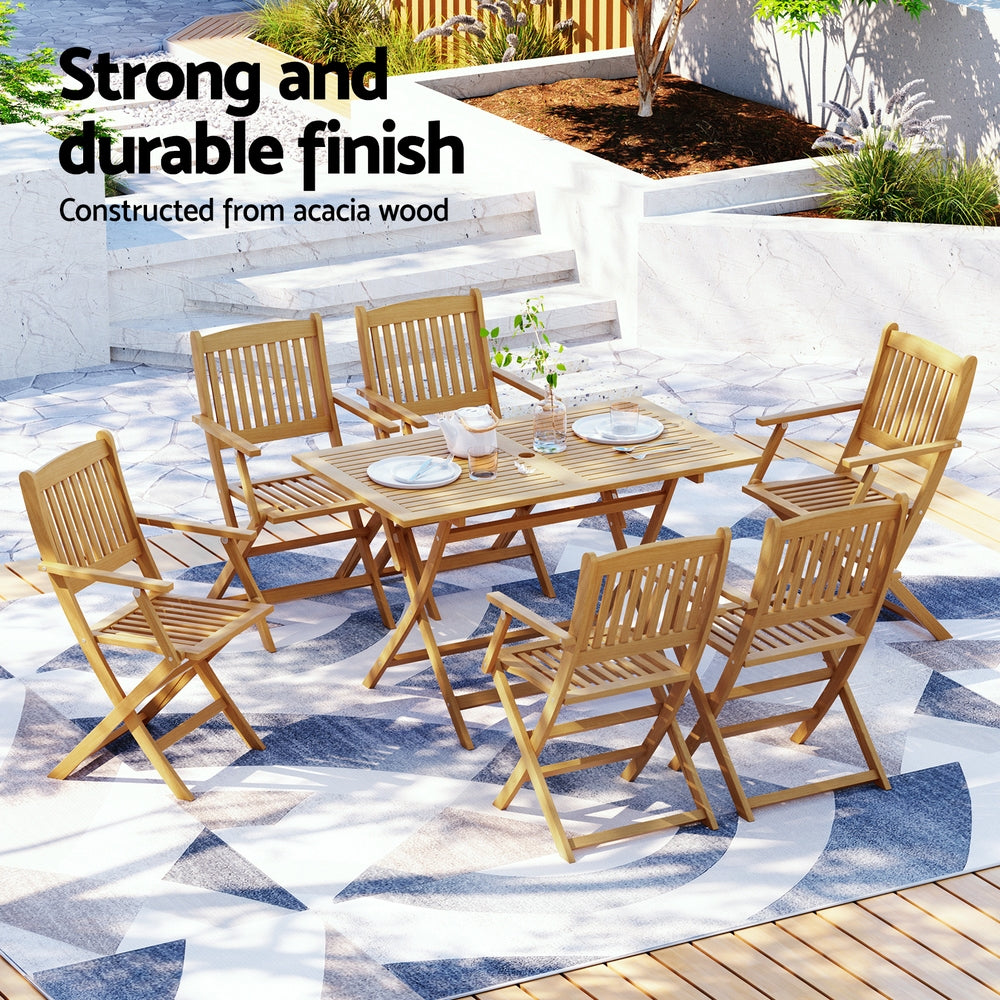 Gardeon Outdoor Dining Set 7 Piece Wooden Table Chairs Setting Foldable ODF-V-DINING02-TK-ABCD