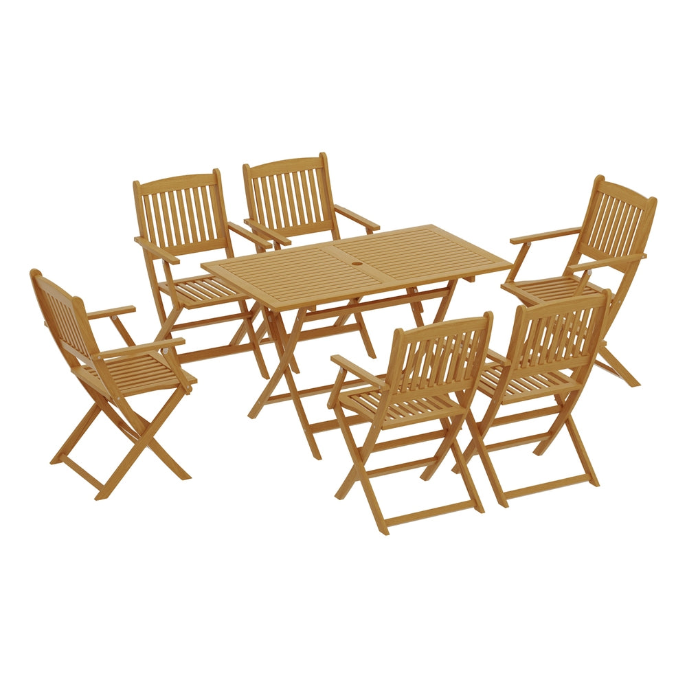 Gardeon Outdoor Dining Set 7 Piece Wooden Table Chairs Setting Foldable ODF-V-DINING02-TK-ABCD