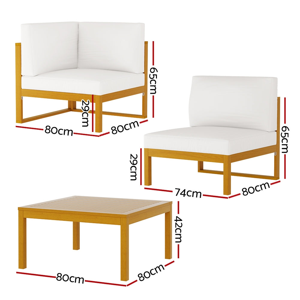 Gardeon 4-Seater Outdoor Sofa Set Wooden Lounge Setting 5PCS ODF-V-SOFA-TK-ABCDE