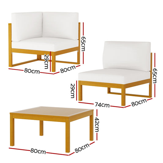 Gardeon 4-Seater Outdoor Sofa Set Wooden Lounge Setting 5PCS ODF-V-SOFA-TK-ABCDE