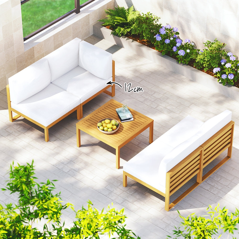 Gardeon 4-Seater Outdoor Sofa Set Wooden Lounge Setting 5PCS ODF-V-SOFA-TK-ABCDE