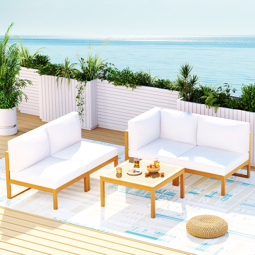 Gardeon 4-Seater Outdoor Sofa Set Wooden Lounge Setting 5PCS ODF-V-SOFA-TK-ABCDE