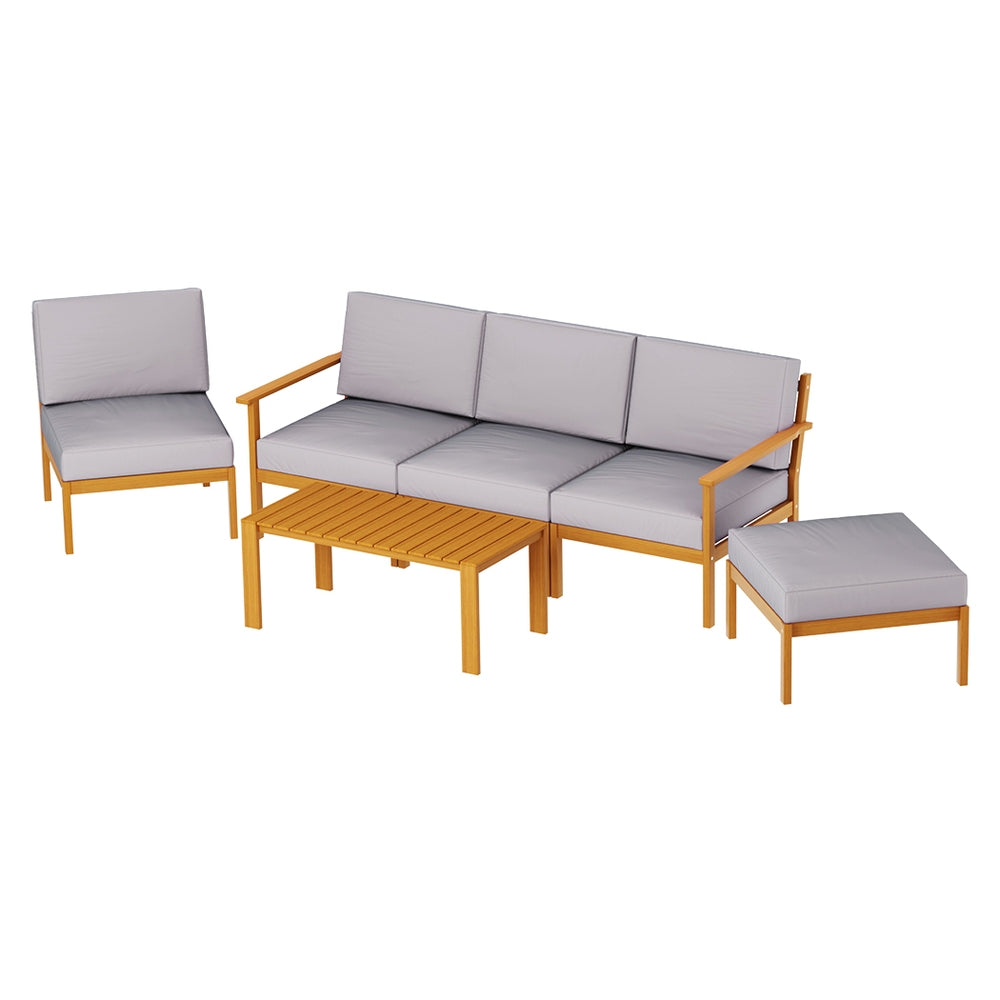 Gardeon 5-Seater Outdoor Sofa Set Wooden Lounge Setting 6PCS ODF-V-SOFA01-TK-ABCDEF