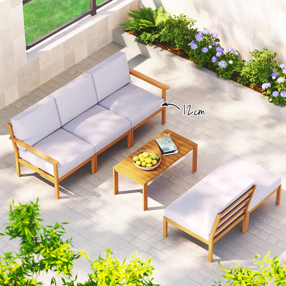 Gardeon 5-Seater Outdoor Sofa Set Wooden Lounge Setting 6PCS ODF-V-SOFA01-TK-ABCDEF