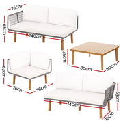 Gardeon 5-Seater Outdoor Sofa Set Wooden Lounge Setting Aluminum ODF-V-SOFA02-TK-ABCD