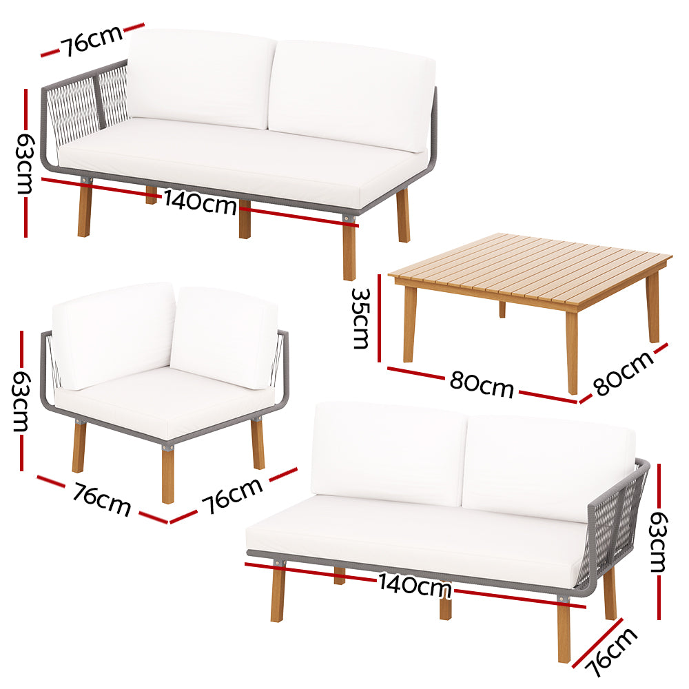 Gardeon 5-Seater Outdoor Sofa Set Wooden Lounge Setting Aluminum ODF-V-SOFA02-TK-ABCD