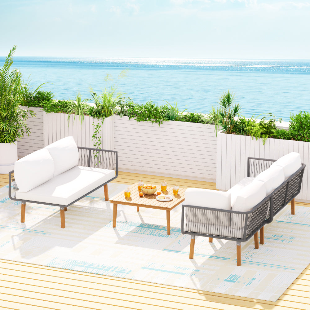 Gardeon 5-Seater Outdoor Sofa Set Wooden Lounge Setting Aluminum ODF-V-SOFA02-TK-ABCD