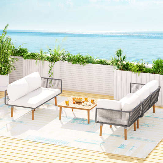 Gardeon 5-Seater Outdoor Sofa Set Wooden Lounge Setting Aluminum ODF-V-SOFA02-TK-ABCD