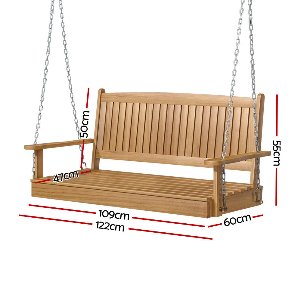Gardeon Porch Swing Chair With Chain Outdoor Furniture Wooden Bench 2 Seat Teak ODF-V-SWING-TK