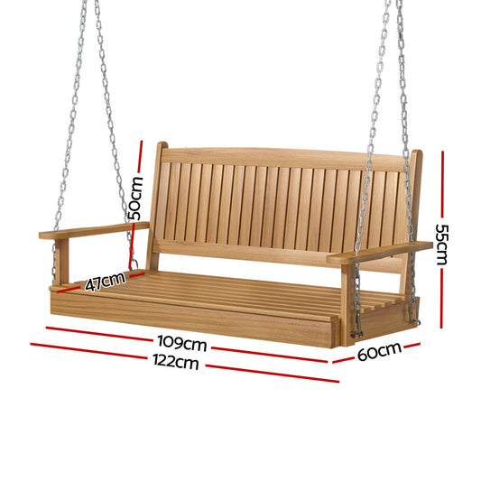 Gardeon Porch Swing Chair With Chain Outdoor Furniture Wooden Bench 2 Seat Teak ODF-V-SWING-TK