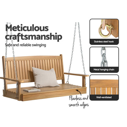 Gardeon Porch Swing Chair With Chain Outdoor Furniture Wooden Bench 2 Seat Teak ODF-V-SWING-TK