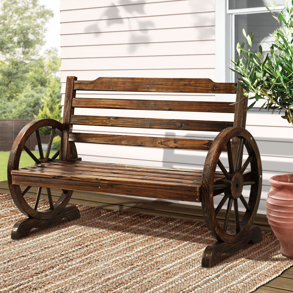 Gardeon Outdoor Garden Bench Wooden 2 Seat Wagon Chair Patio Furniture Brown ODF-WAGON-CC