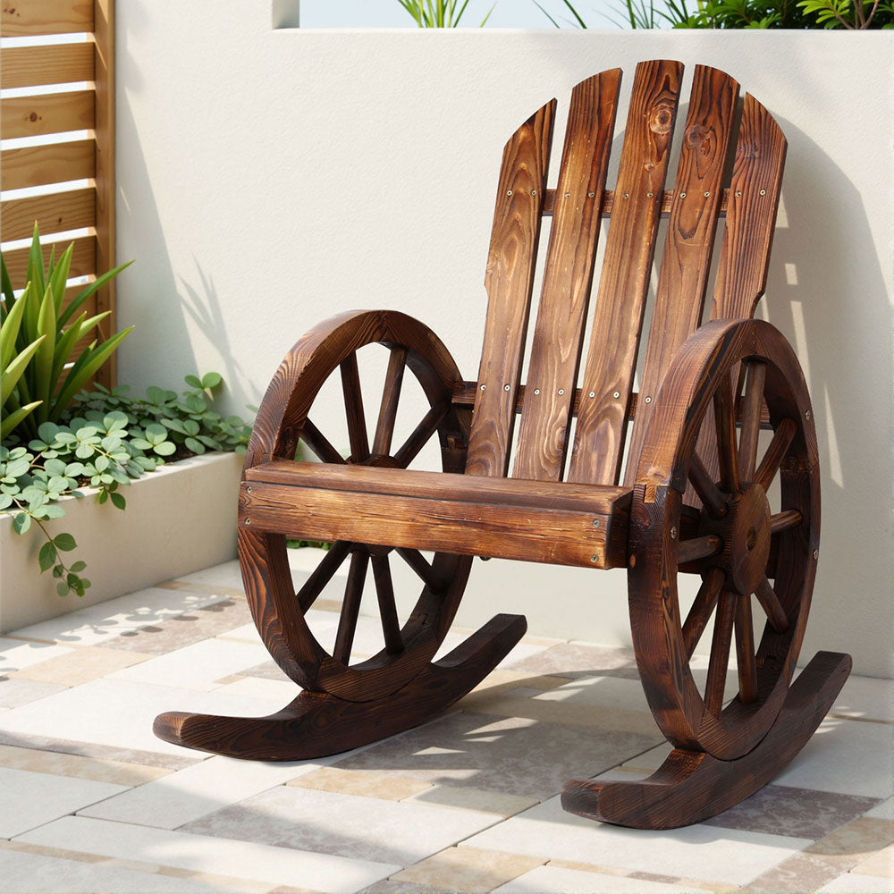 Gardeon Wagon Wheels Rocking Chair - Brown ODF-WAGON-ROCK-CC