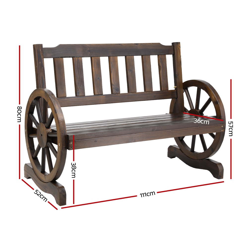 Gardeon Outdoor Garden Bench Wooden 2 Seater Wagon Chair Patio Furniture Brown ODF-WAGON-V-CC