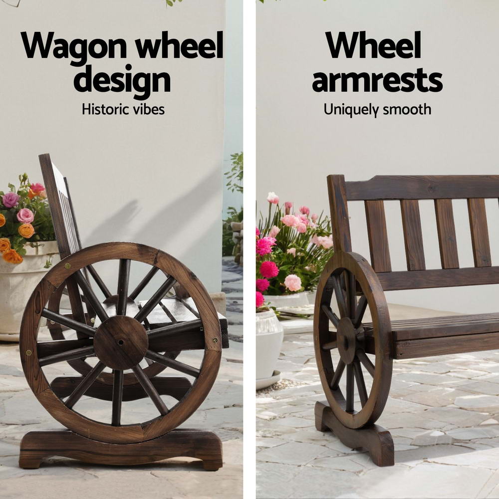 Gardeon Outdoor Garden Bench Wooden 2 Seater Wagon Chair Patio Furniture Brown ODF-WAGON-V-CC