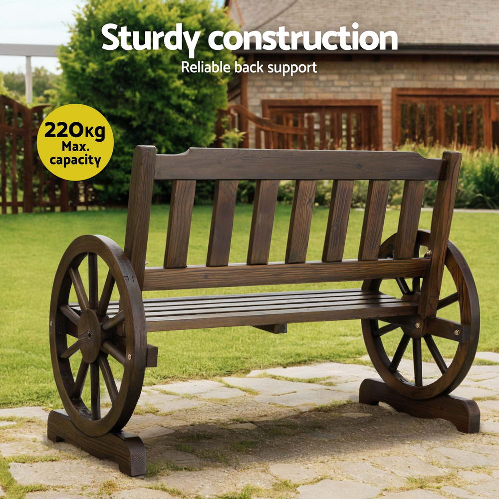 Gardeon Outdoor Garden Bench Wooden 2 Seater Wagon Chair Patio Furniture Brown ODF-WAGON-V-CC