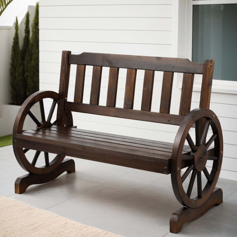 Gardeon Outdoor Garden Bench Wooden 2 Seater Wagon Chair Patio Furniture Brown ODF-WAGON-V-CC