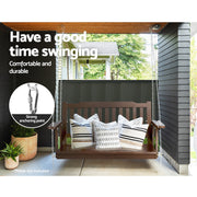 Gardeon Porch Swing Chair With Chain Outdoor Furniture Wooden Bench 2 Seat Brown ODS-1956B-BR