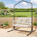 Gardeon Wooden 2-Seater Outdoor Swing Chair with Black Stand White Hanging Chair ODS-1956W-U-WH