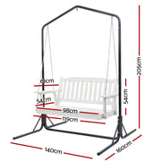 Gardeon Wooden 2-Seater Outdoor Swing Chair with Black Stand White Hanging Chair ODS-1956W-U-WH