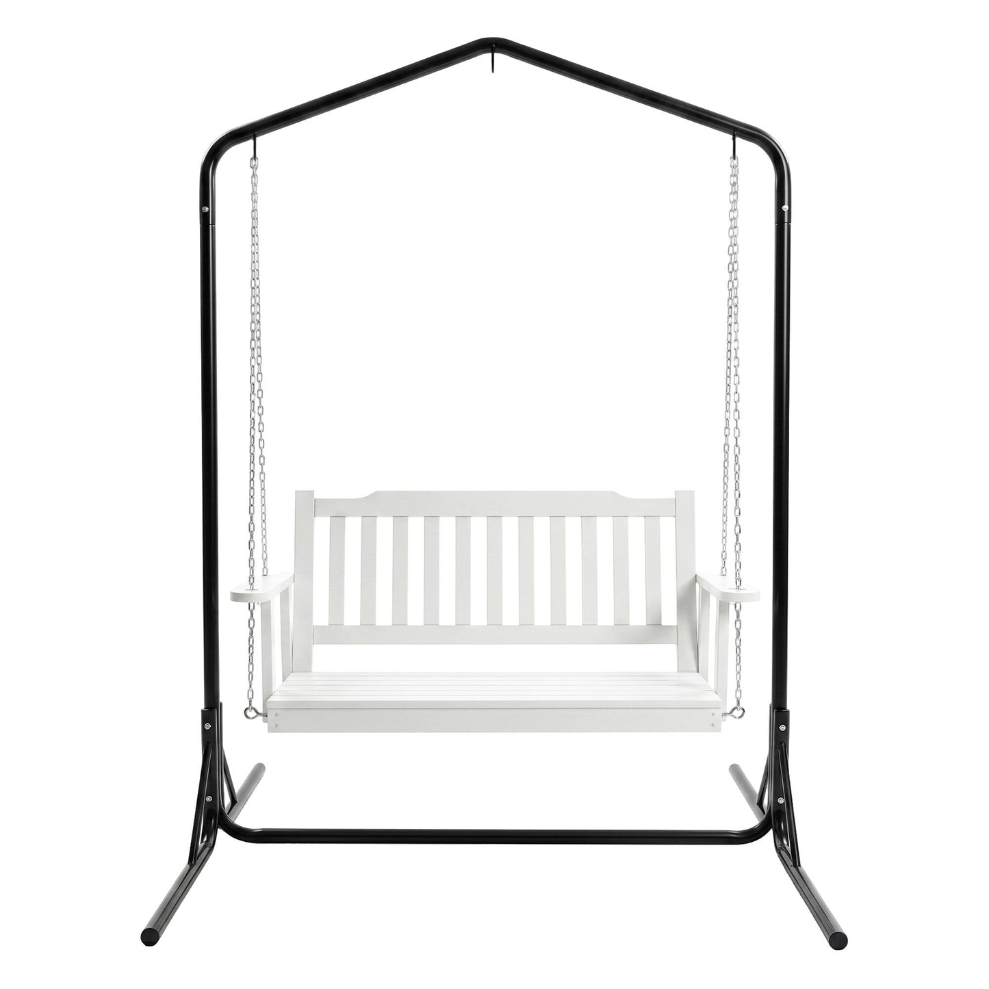 Gardeon Wooden 2-Seater Outdoor Swing Chair with Black Stand White Hanging Chair ODS-1956W-U-WH