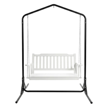 Gardeon Wooden 2-Seater Outdoor Swing Chair with Black Stand White Hanging Chair ODS-1956W-U-WH