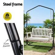Gardeon Wooden 2-Seater Outdoor Swing Chair with Black Stand White Hanging Chair ODS-1956W-U-WH