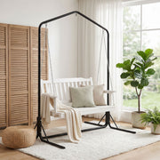 Gardeon Wooden 2-Seater Outdoor Swing Chair with Black Stand White Hanging Chair ODS-1956W-U-WH