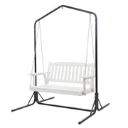 Gardeon Wooden 2-Seater Outdoor Swing Chair with Black Stand White Hanging Chair ODS-1956W-U-WH