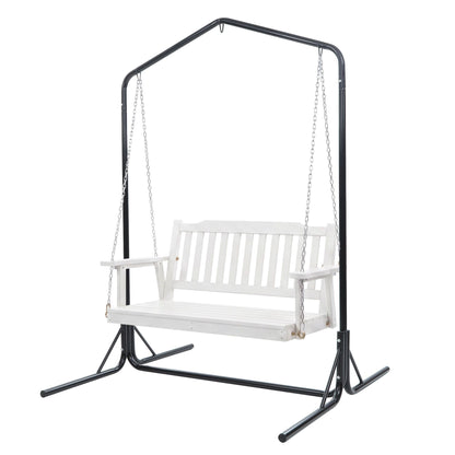 Gardeon Wooden 2-Seater Outdoor Swing Chair with Black Stand White Hanging Chair ODS-1956W-U-WH