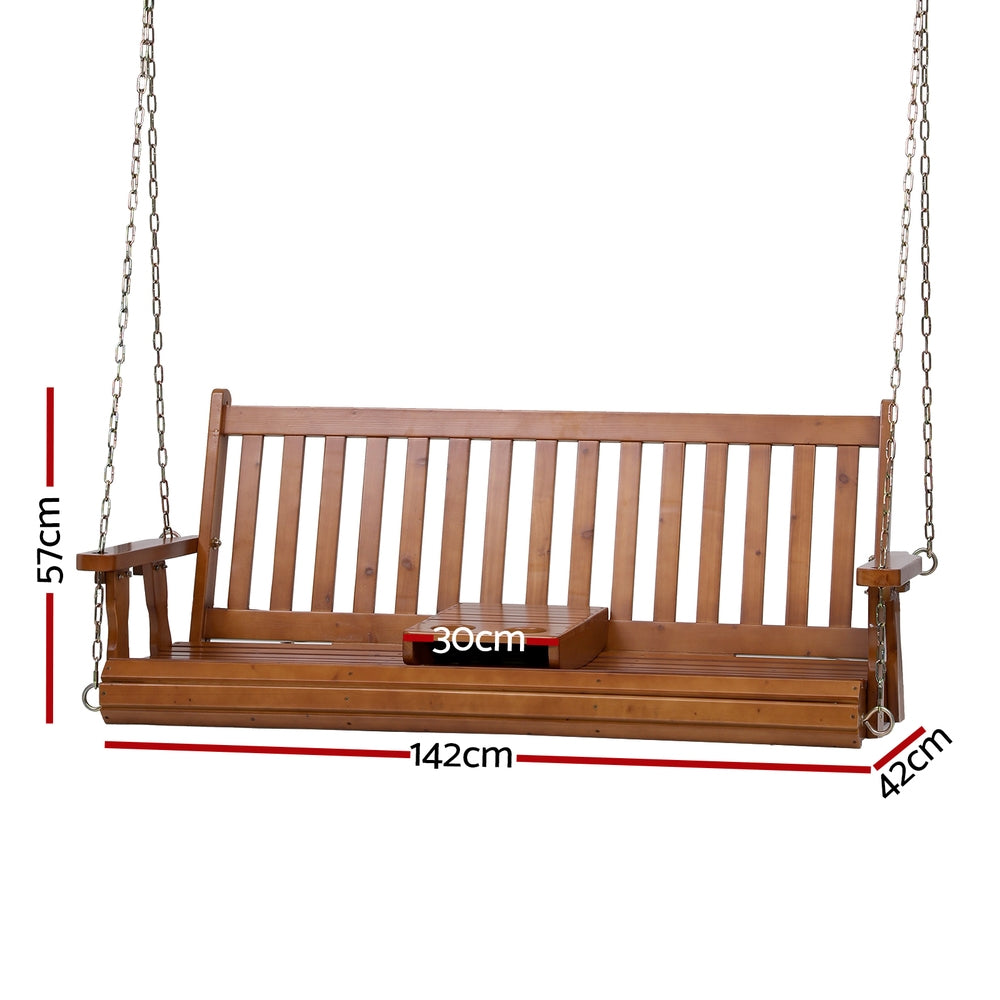 Gardeon Porch Outdoor Swing Chair Patio Furniture Wooden Bench 2 Seat Cup Holder ODS-W2S-CUP-TK