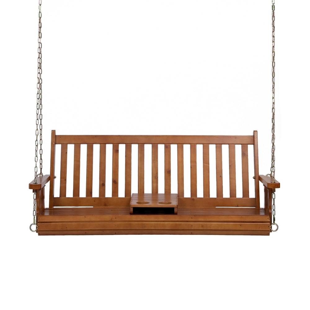 Gardeon Porch Outdoor Swing Chair Patio Furniture Wooden Bench 2 Seat Cup Holder ODS-W2S-CUP-TK