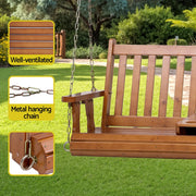 Gardeon Porch Outdoor Swing Chair Patio Furniture Wooden Bench 2 Seat Cup Holder ODS-W2S-CUP-TK
