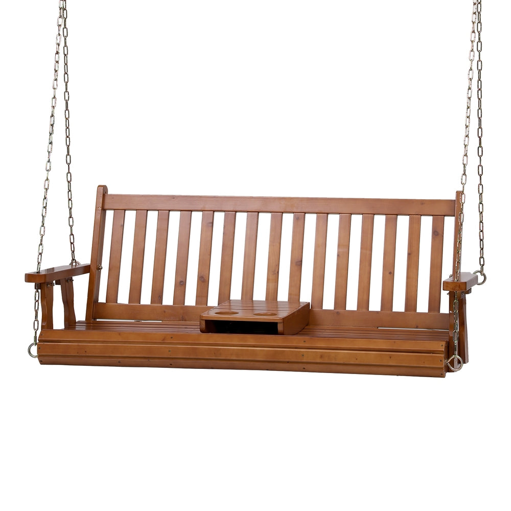 Gardeon Porch Outdoor Swing Chair Patio Furniture Wooden Bench 2 Seat Cup Holder ODS-W2S-CUP-TK