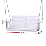 Gardeon Porch Outdoor Swing Chair With Cup Holder Wooden Furniture 2 Seater ODS-W2S-CUP-WH